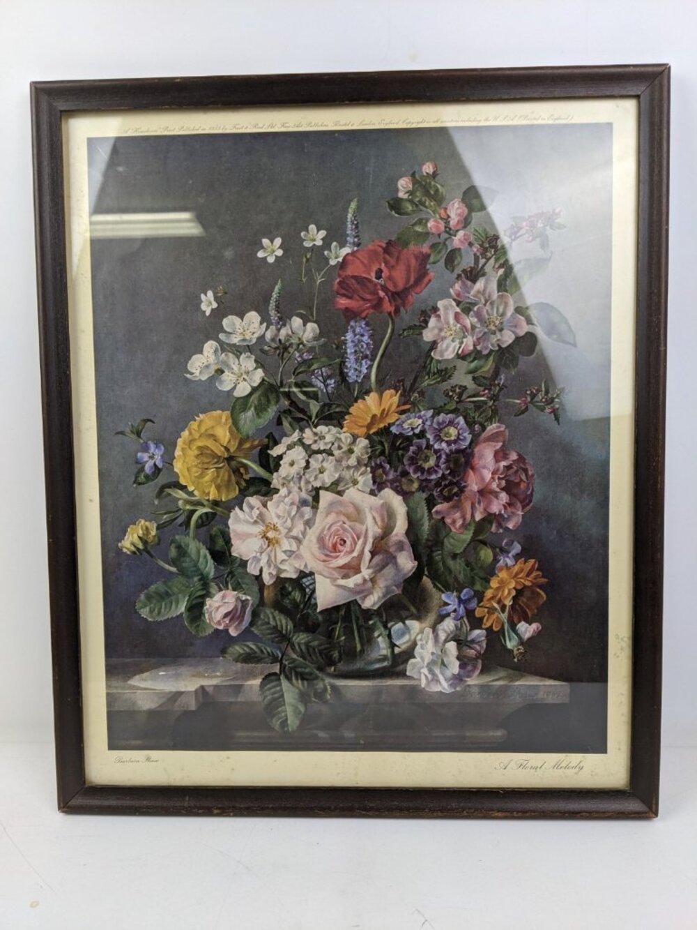 Vintage 1950s Still Life Floral Print Barbara Shaw Floral Melody Framed 17"x20"